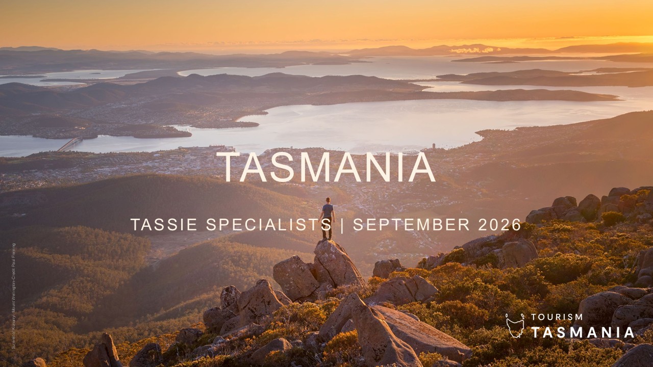 Tassie Specialists webinar cover, September 2026, person standing on kunanyi / Mount Wellington summit